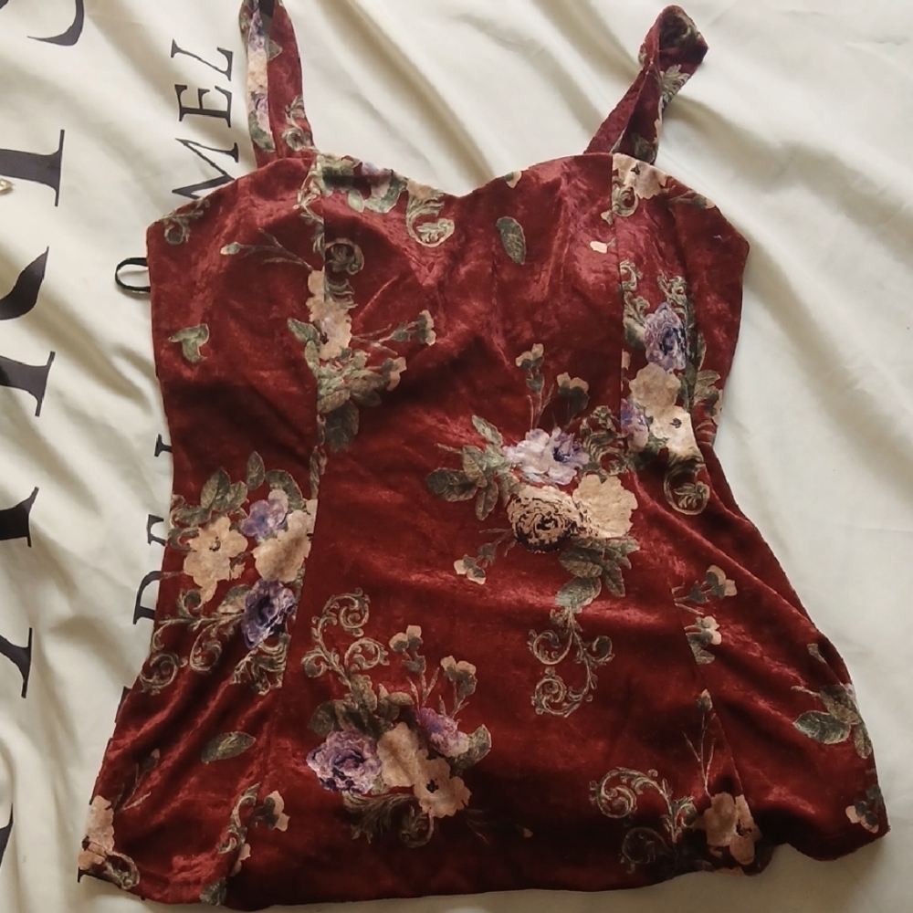 Floral Burgundy Velvet Lanesra Women’s Top Size 2XL